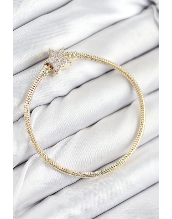 MuI MuI Pirinç Charm Zirkon Taşlı Yıldız Model Gold Renk Kadın Bileklik