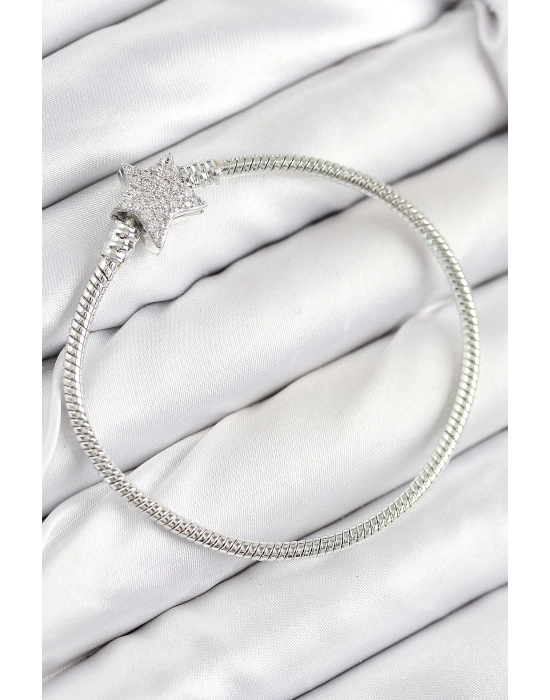 MuI MuI Pirinç Charm Zirkon Taşlı Yıldız Model Gümüş Renk Kadın Bileklik