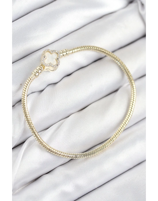 MuI MuI Pirinç Charm Zirkon Taşlı Yonca Model Gold Renk Kadın Bileklik