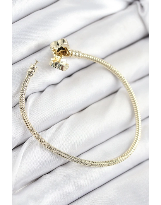 MuI MuI Pirinç Charm Zirkon Taşlı Yonca Model Gold Renk Kadın Bileklik