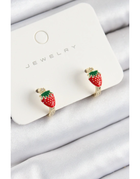 MuI MuI Pirinç Çilek Model Gold Renk Çocuk Küpe