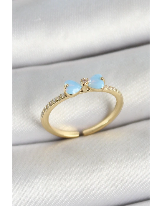 MuI MuI Pirinç Fiyonk Figürlü Zirkon Taşlı Gold Renk Ayarlanabilir Kadın Yüzük