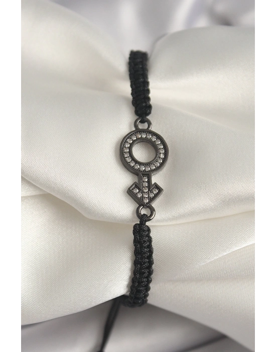 MuI MuI Pirinç Füme Renk Zirkon Taşlı Venüs Mars Asansörlü Makrome Model Kadın Bileklik