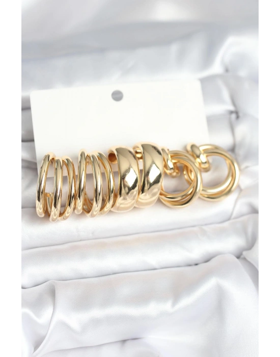 MuI MuI Pirinç Gold Renk 3 Çift Vintage Kadın Küpe Seti