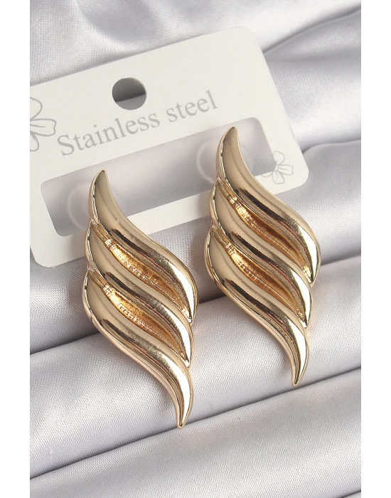 MuI MuI Pirinç Gold Renk 3 Sıra Dalga Model Kadın Küpe