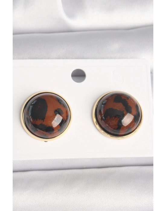 MuI MuI Pirinç Gold Renk 3D Daire Leopar Model Kadın Küpe