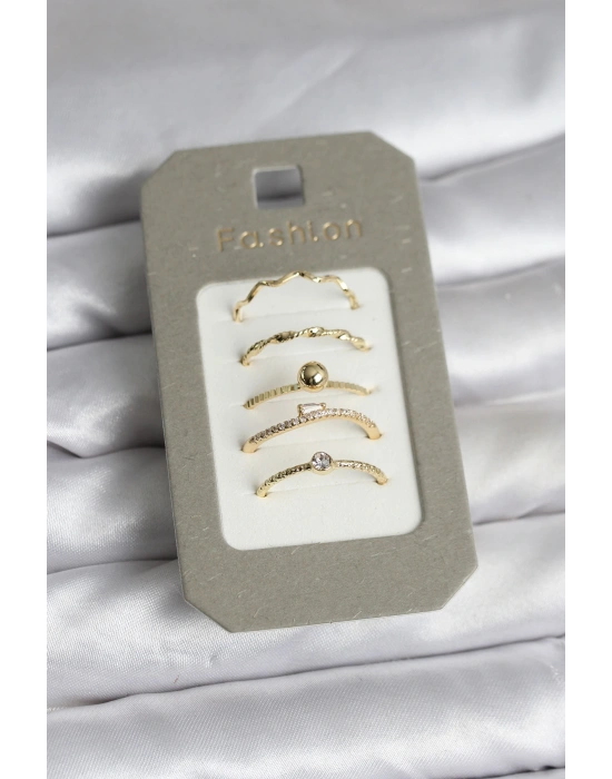 MuI MuI Pirinç Gold Renk 5li Yüzük Seti