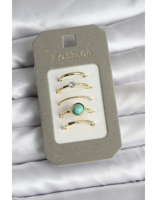 MuI MuI Pirinç Gold Renk 5li Yüzük Seti