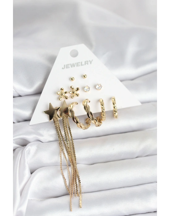 MuI MuI Pirinç Gold Renk 6 Çift Kadın Küpe Seti