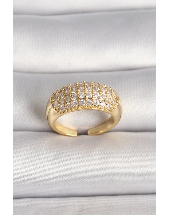 MuI MuI Pirinç Gold Renk Ayarlanabilir Zirkon Taşlı Kadın Yüzük