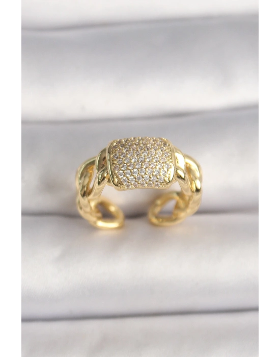 MuI MuI Pirinç Gold Renk Ayarlanabilir Zirkon Taşlı Kadın Yüzük