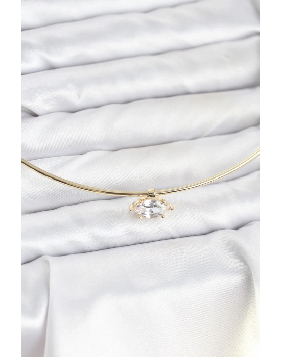 MuI MuI Pirinç Gold Renk Choker Model Zirkon Taşlı Kadın Kolye