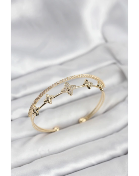 MuI MuI Pirinç Gold Renk Çiçek Model Kadın Bileklik