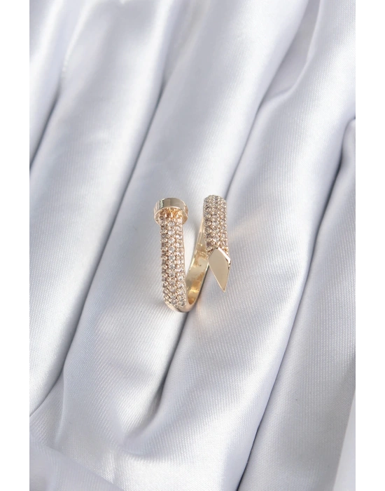 MuI MuI Pirinç Gold Renk Çivi Model Zirkon Taşlı Kadın Yüzük