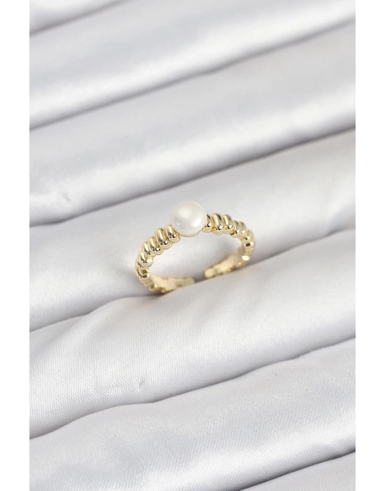 MuI MuI Pirinç Gold Renk Göbek İnci Model Kadın Yüzük