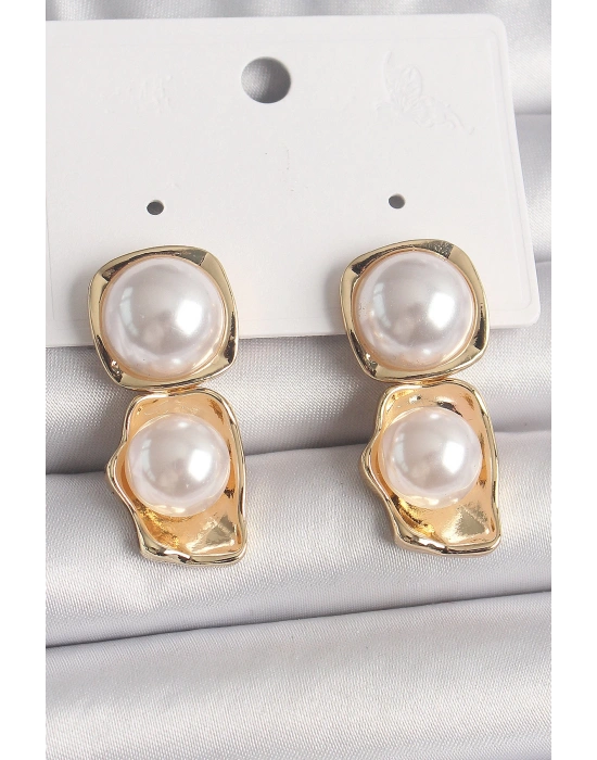 MuI MuI Pirinç Gold Renk İnci Kare Model Kadın Küpe