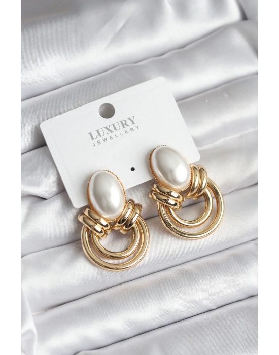 MuI MuI Pirinç Gold Renk İncili Vintage Kadın Küpe