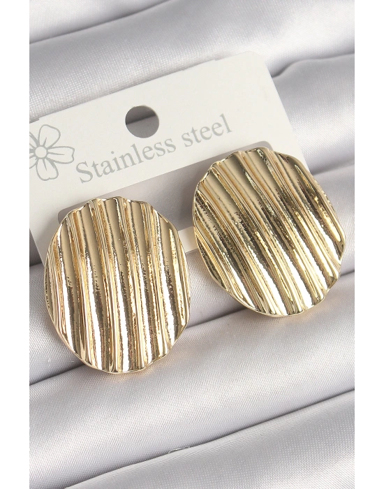 MuI MuI Pirinç Gold Renk İşlemeli Daire Plaka Model Kadın Küpe