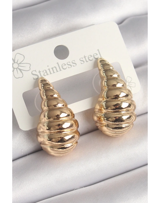 MuI MuI Pirinç Gold Renk İşlemeli Damla Model Kadın Küpe