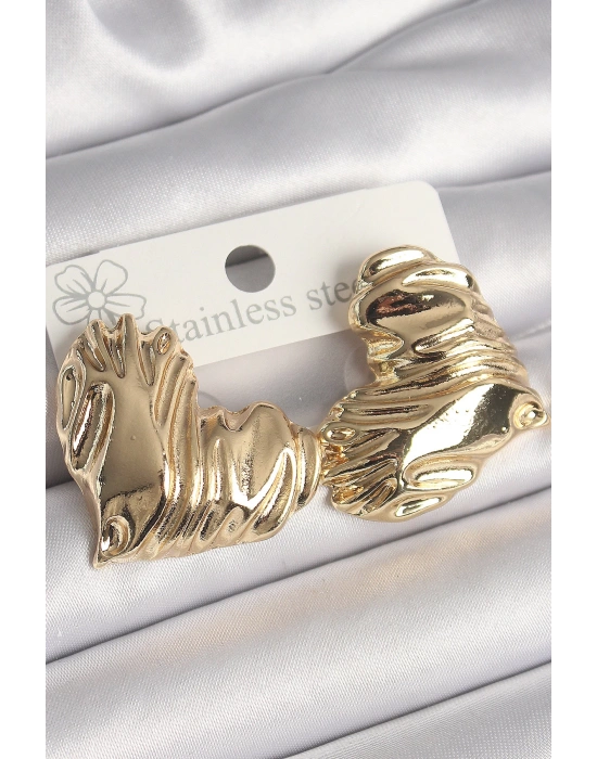 MuI MuI Pirinç Gold Renk İşlemeli Kalp Model Kadın Küpe