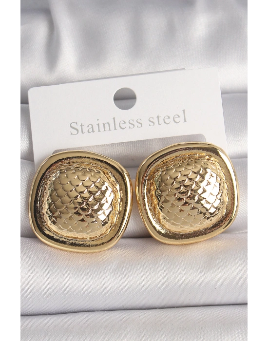 MuI MuI Pirinç Gold Renk İşlemeli Kare Model Kadın Küpe