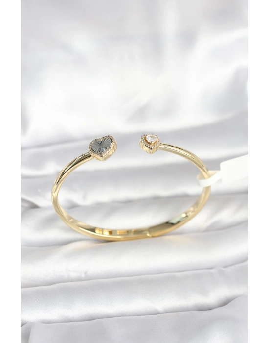 MuI MuI Pirinç Gold Renk Kalpli Model Kadın Kelepçe Bileklik