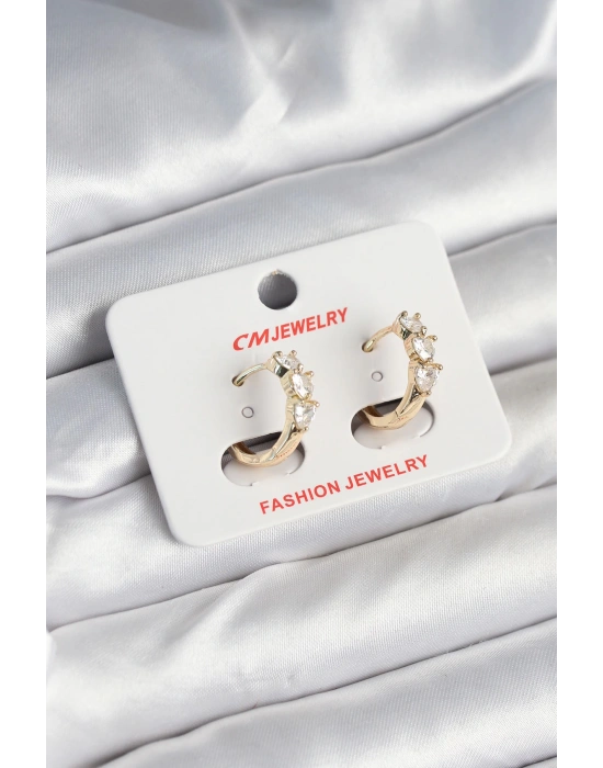 MuI MuI Pirinç Gold Renk Kalpli Zirkon Taşlı Kadın Küpe