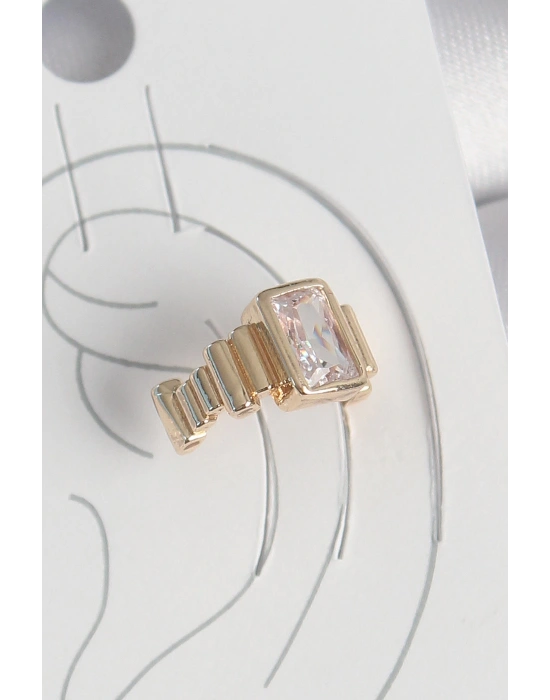 MuI MuI Pirinç Gold Renk Kare Zirkon Taşlı Kadın Kıkırdak Küpe