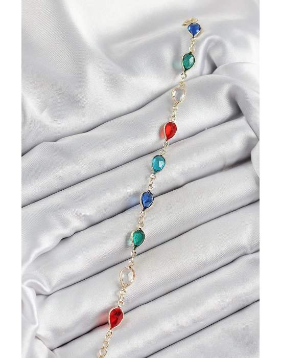 MuI MuI Pirinç Gold Renk Karışık Renk Damla Zirkon Taşlı Kadın Bileklik