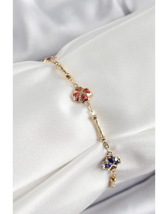 MuI MuI Pirinç Gold Renk Karışık Renk Yonca Zirkon Taşlı Kadın Bileklik