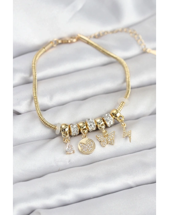 MuI MuI Pirinç Gold Renk Kelebek Charmlı Kadın Bileklik