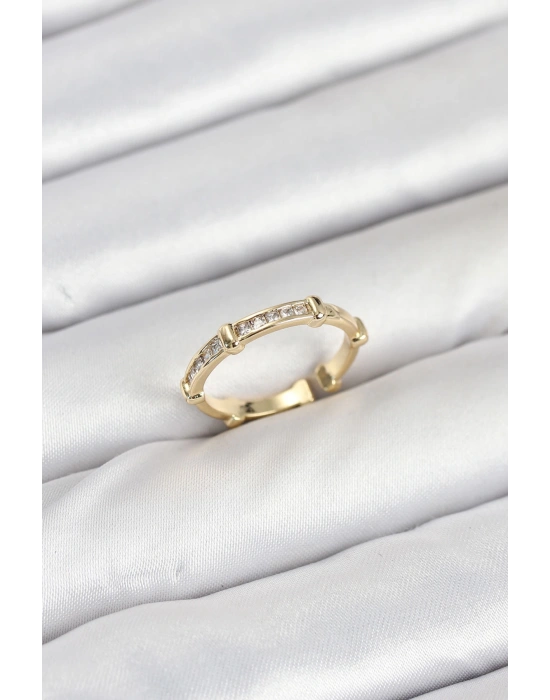 MuI MuI Pirinç Gold Renk Kemik Model Zirkon Taşlı Kadın Yüzük