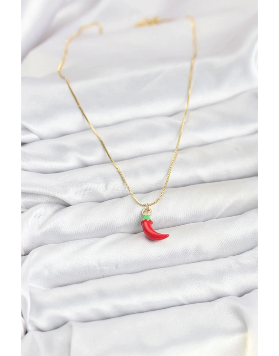 MuI MuI Pirinç Gold Renk Kırmızı Kapya Biber Model Kadın Kolye