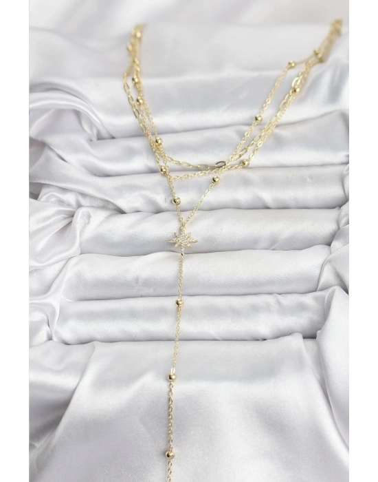 MuI MuI Pirinç Gold Renk Kutup Yıldızı Detaylı 3lü Kombin Kadın Kolye