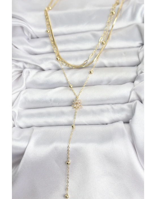 MuI MuI Pirinç Gold Renk Kutup Yıldızı Model Detaylı 3lü Kombin Y Kadın Kolye