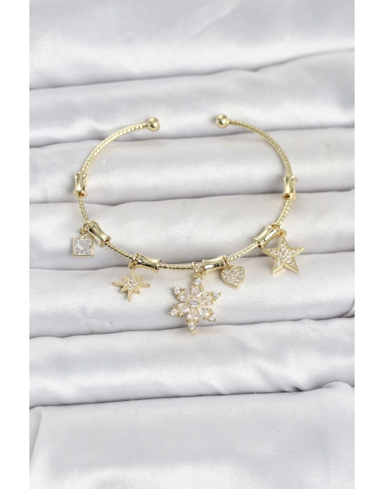 MuI MuI Pirinç Gold Renk Lotus Detay Charmlı Kadın Bileklik