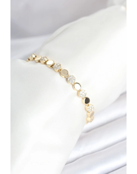 MuI MuI Pirinç Gold Renk Nokta Model Zirkon Taşlı Kadın Bileklik