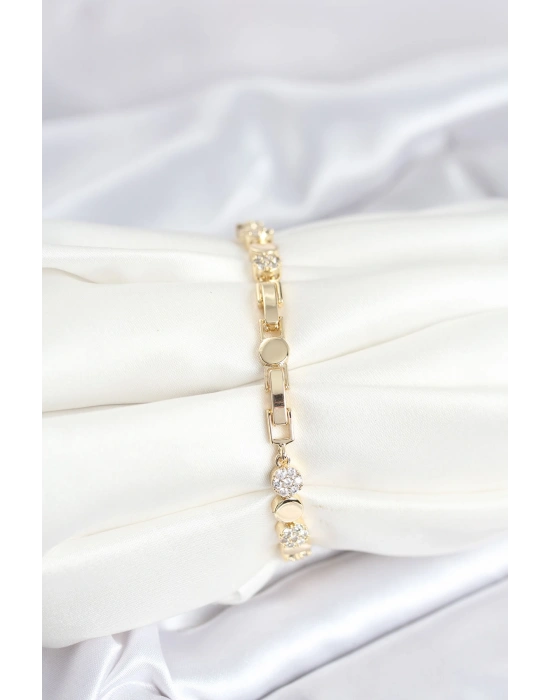 MuI MuI Pirinç Gold Renk Nokta Model Zirkon Taşlı Kadın Bileklik