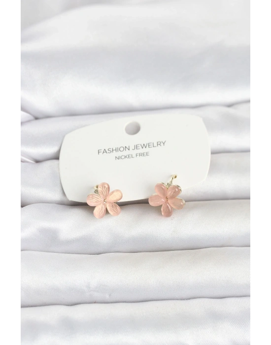 MuI MuI Pirinç Gold Renk Pembe Çiçek Model Çocuk Küpe