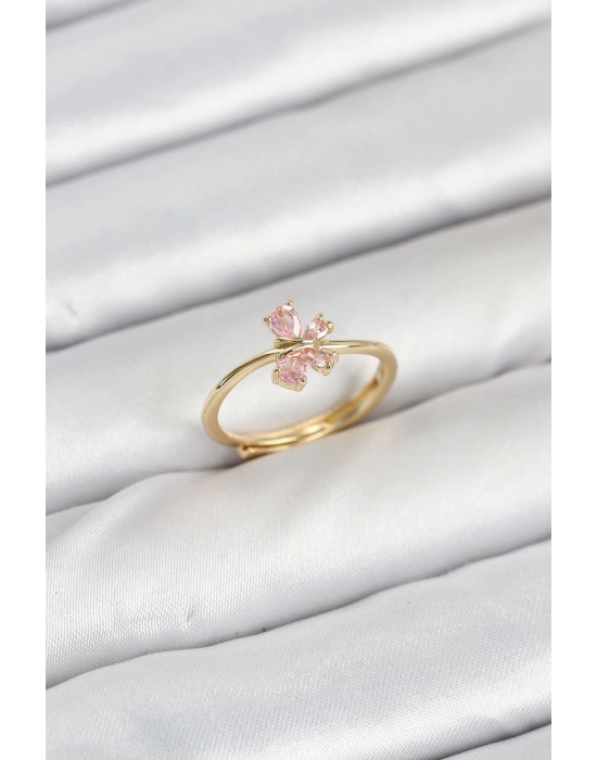 MuI MuI Pirinç Gold Renk Pembe Kelebek Kadın Yüzük