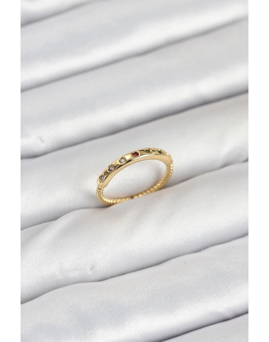 MuI MuI Pirinç Gold Renk Renkli Zirkon Taşlı Kadın Yüzük