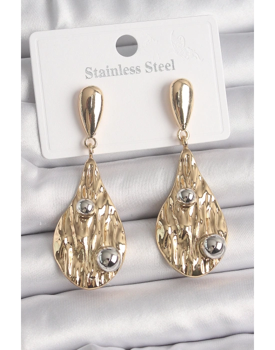 MuI MuI Pirinç Gold Renk Sallantı Damla Model Gümüş Top Detay Kadın Küpe