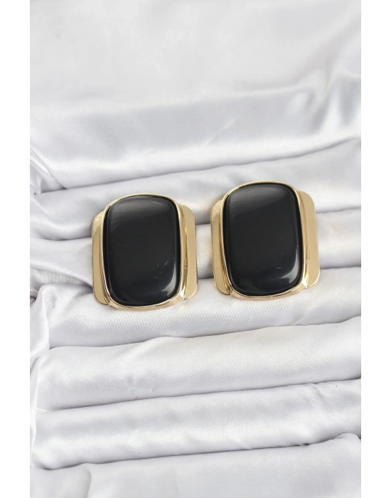 MuI MuI Pirinç Gold Renk Siyah Plaka Vintage Kadın Küpe