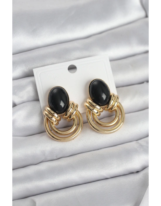 MuI MuI Pirinç Gold Renk Siyah Taşlı Vintage Kadın Küpe