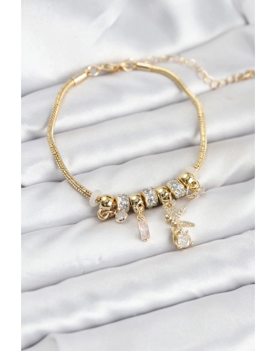 MuI MuI Pirinç Gold Renk Tinkerbell Charmlı Kadın Bileklik