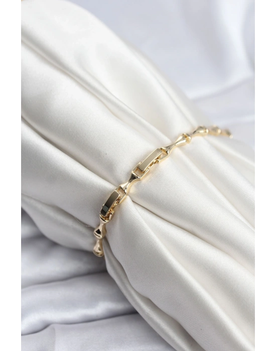 MuI MuI Pirinç Gold Renk VIP Seri İnce Kemik Model Zirkon Taşlı Kadın Bileklik