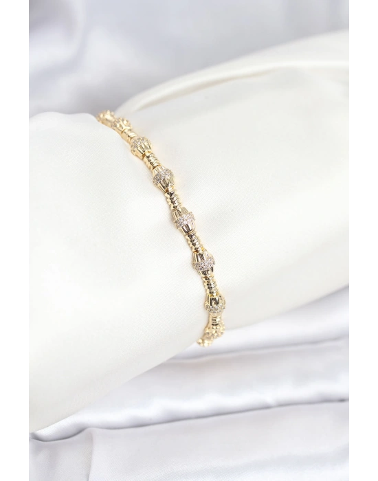 MuI MuI Pirinç Gold Renk VIP Seri Punta Model Zirkon Taşlı Kadın Bileklik