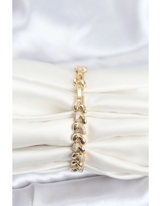 MuI MuI Pirinç Gold Renk VIP Seri Sarmal Damla Model Zirkon Taşlı Kadın Bileklik