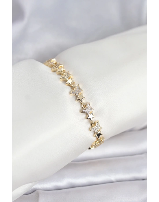 MuI MuI Pirinç Gold Renk VIP Seri Yıldız Model Zirkon Taşlı Kadın Bileklik