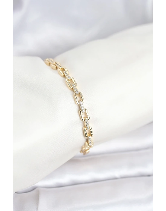 MuI MuI Pirinç Gold Renk VIP Seri Zincir Model Zirkon Taşlı Kadın Bileklik